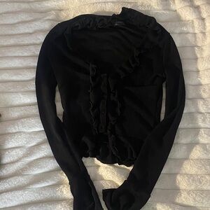 White Fox Boutique Black Ruffled Long Sleeve Blouse